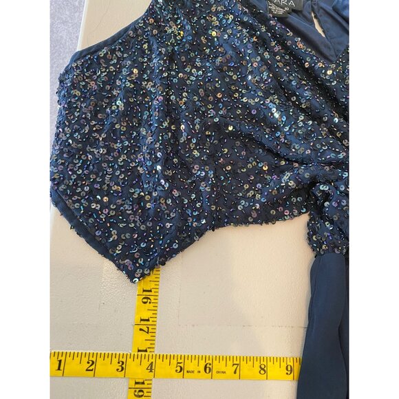 Jkara Formal Maxi Dress Navy Blue Heavily Sequined Chiffon Gown Size 10 - Picture 9 of 9